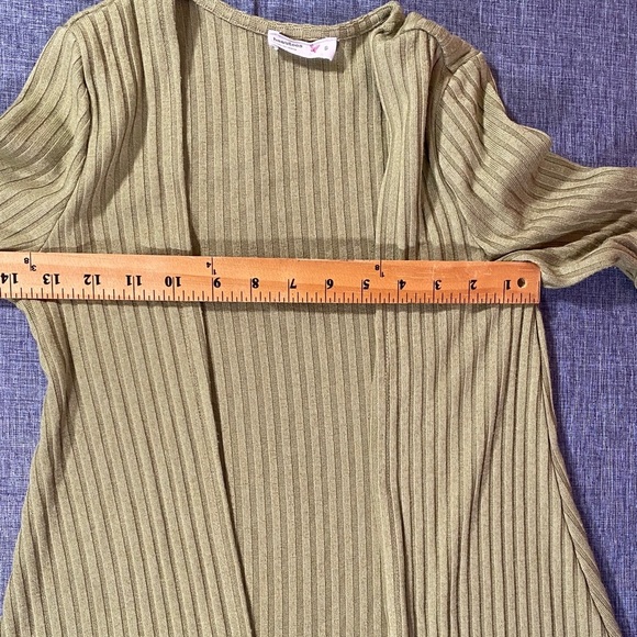 Beautees Women’s Small Olive Green Ribbed Knit Open Front Cardigan 3/4 Sleeve - Picture 7 of 7